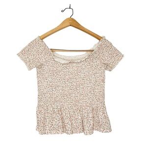 American Eagle Outfitters Floral Print Stretchy Smocked Off‎ The Shoulder Top M